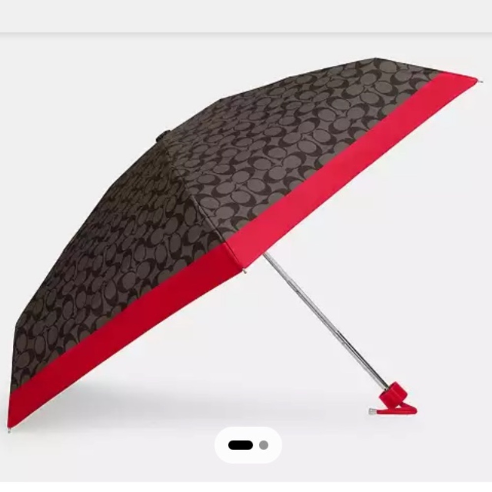 ☔️COACH UV Mini Umbrella, Style C4322, Signature C Chestnut Brown/Red Nylon, NWT